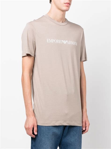 Emporio Armani Logo Crew Neck T Shirt Neutrals Farfetch