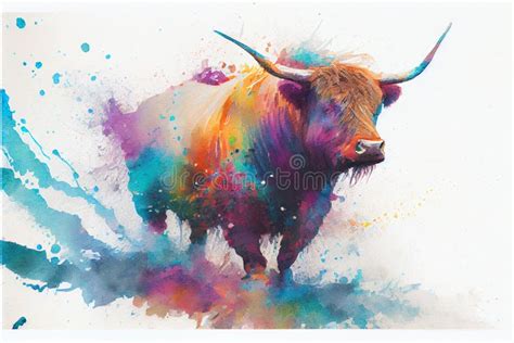 Colouful Highland Cow Watercolor Stock Illustration - Illustration of ...