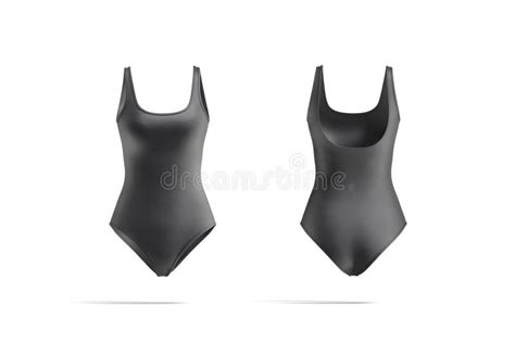 Blank Black One Piece Swimsuit Mockup Front And Back View Stock