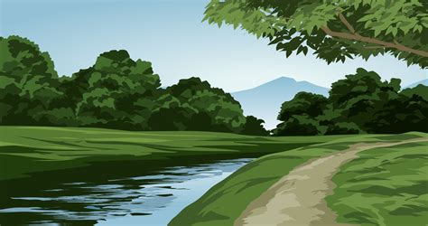 Beautiful River And Forest Scenery Vector Nature Landscape 15974074