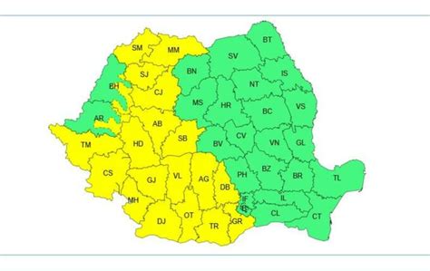 Cod Galben de instabilitate atmosferică şi cantităţi însemnate de