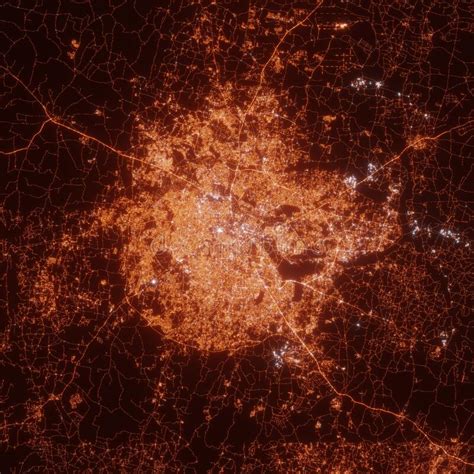 Bengaluru City Lights Map Top View From Space Aerial View On Night