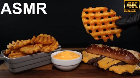 Waffle Fries Long Cheeseburger Cheese Mukbang Asmr Youtube