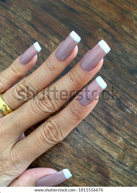 Nails Nude Color French Tip Close Stock Photo Shutterstock