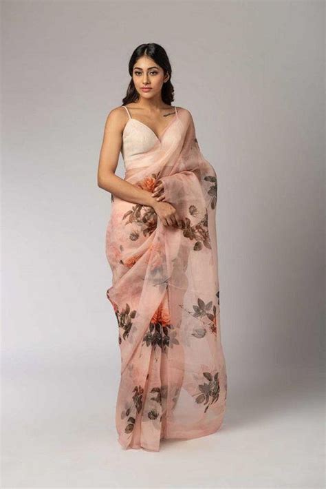 Peach Color Shade Bollywood Style Designer Organza Silk Saree Party