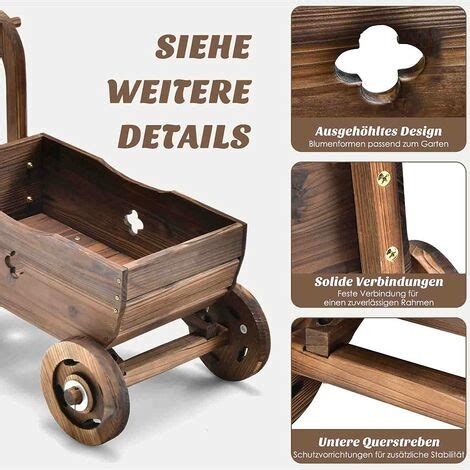 COSTWAY Blumenwagen Holz Pflanzwagen mit Rädern und Griff