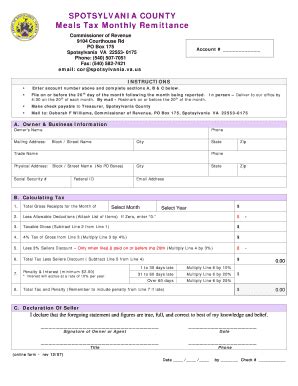 Fillable Online Meals Tax Monthly Remittance Fax Email Print PdfFiller