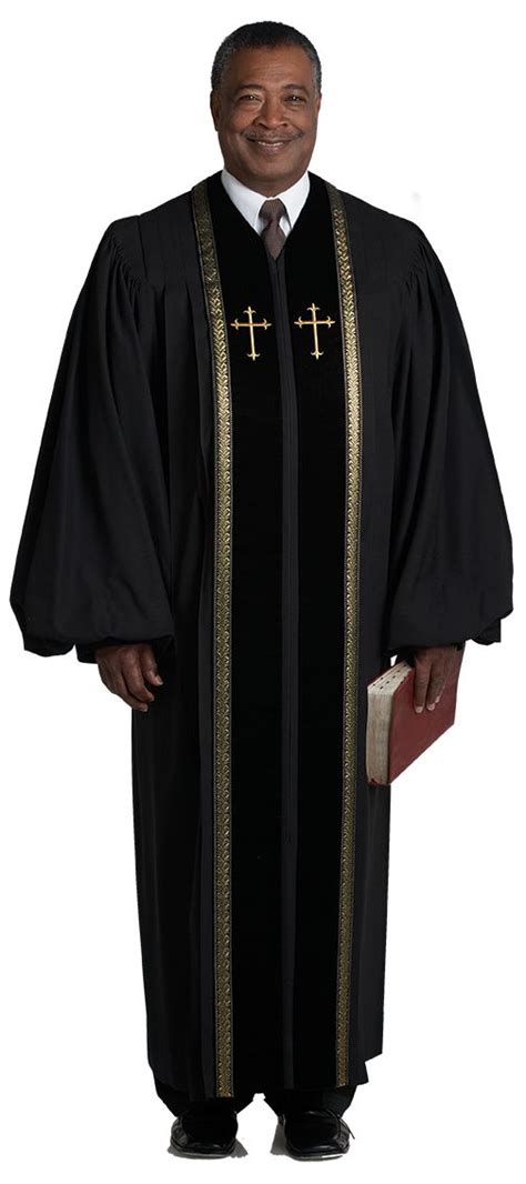 Pulpit Robe Rt Wesley Black With Gold Piping Crosses H 93m Ministry