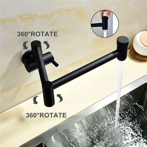 Robinet De Cuisine Eau Froid Mural Cuivre H Cm Rotatif Pli Noir