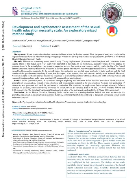 Pdf Development And Psychometric Assessment Of The Sexual Health Education Necessity Scale An