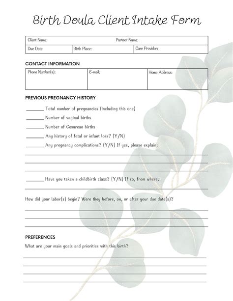 Birth Doula Client Intake Form Etsy