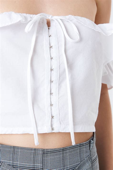 Ruffle Detail Off Shoulder Crop Top White Na