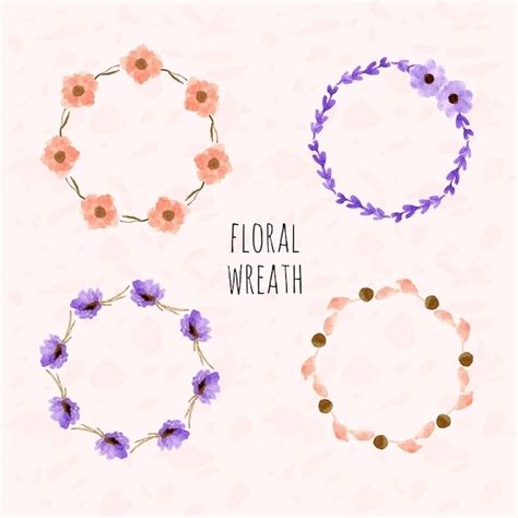 Premium Vector Purple Orange Watercolor Floral Wreaths Collection