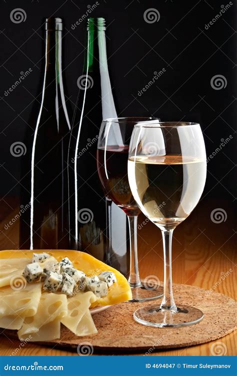 Still Life With Cheese, Red And White Wines Stock Image - Image of reflect, glass: 4694047