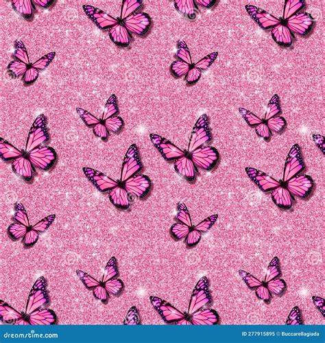 PINK GLITTER SEAMLESS BACKGROUND with PINK BUTTERFLIES Stock Illustration - Illustration of ...