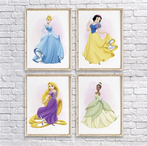 Disney Princesses Diy Wall Art Room Decor Printable Set Of 4 Dgtally