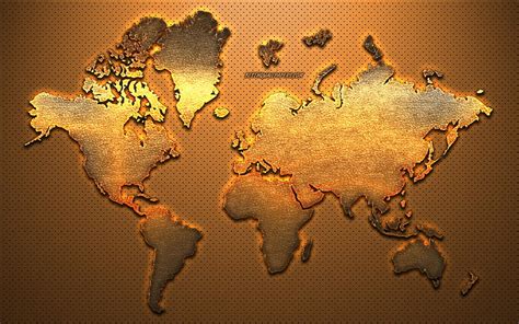 Golden World Map Creative Art Metal World Map Gold Gold Background