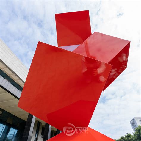 Outdoor Garden Decorataion Painted Red Stainless Steel Cube Sculpture