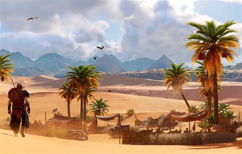 Wallpaper Desert Settlement Egypt Pyramid Assassin S Creed Origins