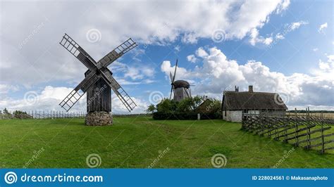 Panorama View of the Angla Windmills on Saaremaa Island in Estonia ...