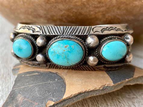 Reserved For R S G Heavy Natural Domed Turquoise Silver Cuff