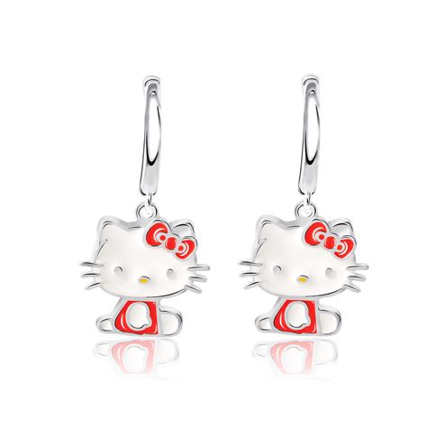 Sanrio Hello Kitty Womens Hoop Earrings Plated Silver Hello Kitty