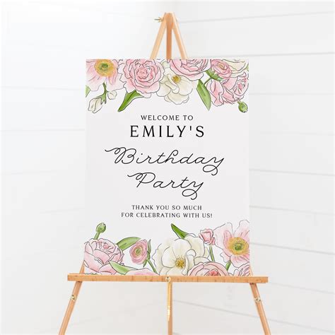 Editable Floral Birthday Party Welcome Sign Template X Etsy