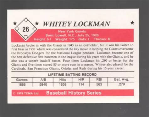 1979 TCMA THE 1950s Whitey Lockman New York Giants 26 Presque Comme