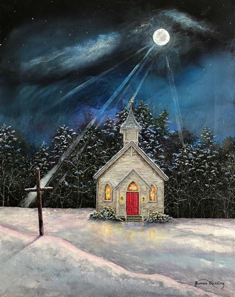 Church Painting Snow Scene Print Winter Landscape Winter Night Church ...