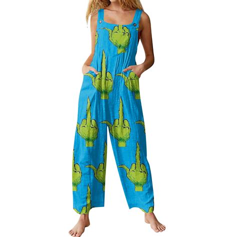 Grinch Pants Womens Casual Overalls Jumpsuits Adjustable Straps