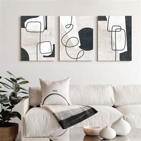 ArtbyHannah 16x24 Inch 3pc Abstract Art Set Black And White Canvas