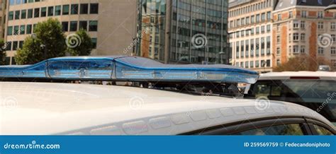 Blue Flashing Lights of the Police Car during Patrolling Stock Image ...