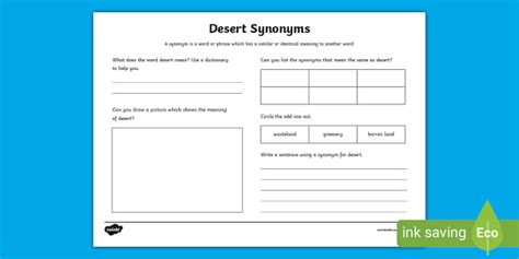 Desert Synonyms Worksheet (teacher made) - Twinkl