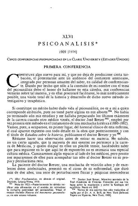 Freud Cinco Conferencias 1910 XLVI PSICOANALISIS 1909 1910 CINCO