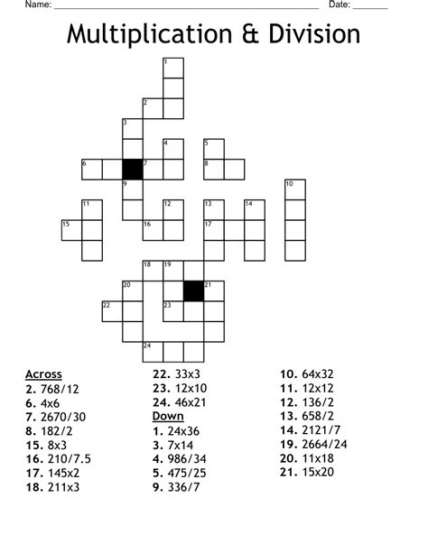 Multiplication And Division Crossword Wordmint