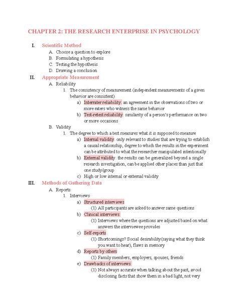 Psyc Notes Chapter 2 Chapter 2 The Research Enterprise In Psychology