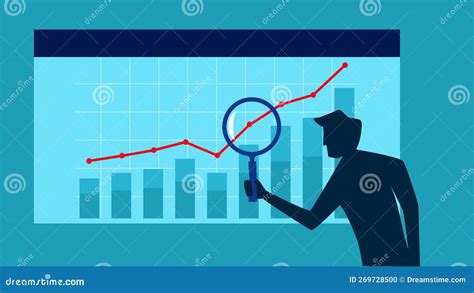 Man Uses A Magnifying Glass To See A Growth Chart Business Analysis Or Problem Analysis Stock