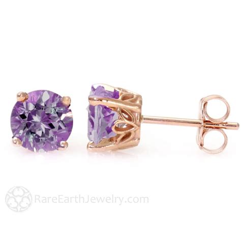 Amethyst Earrings 14K Rose Gold Amethyst Stud Earrings