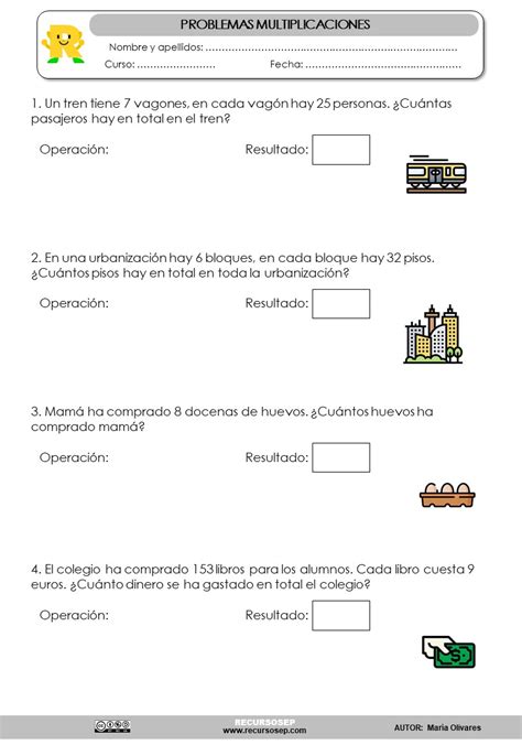 Fichas De Problemas De Multiplicaciones