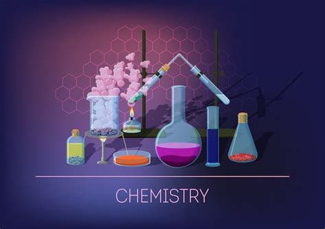 Concepto de química con equipo químico y cristalería experimento de