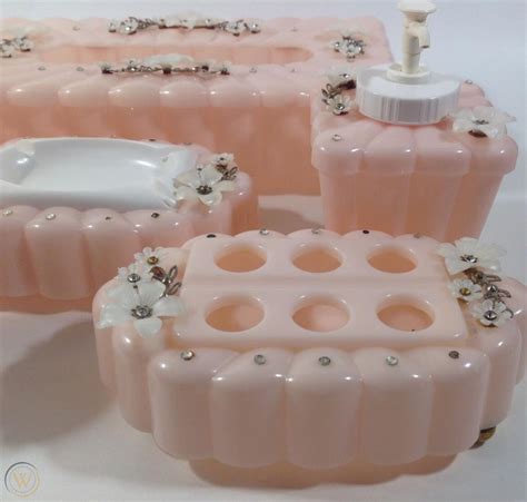 Vintage Menda Pink Plastic Bathroom Vanity Set Of 6 Mid Century