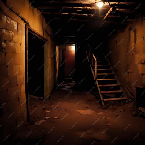 Abandoned Basement with Steps and Torchlight | Premium AI-generated image