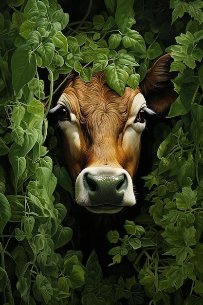 Premium AI Image | Cow in the green foliage Digital painting ...