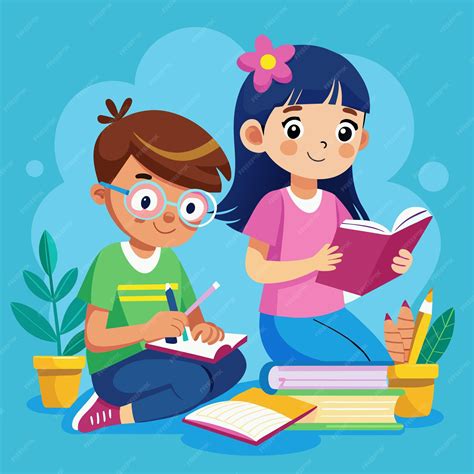 Premium Vector Two Children Sit On The Ground One Reading A Book