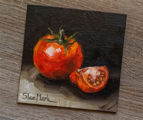 Tomato Slice Original Art X By S Lee Mark Stil Life Oil Etsy