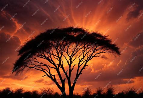 Premium Photo | Acacia Tree Silhouette at Dramatic Sunset