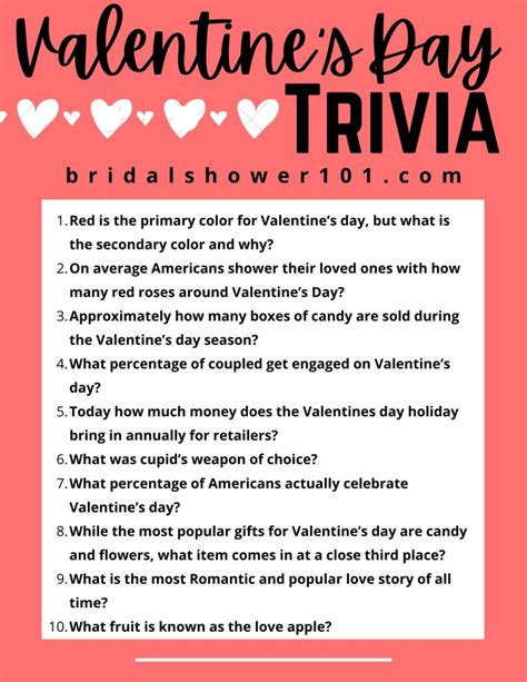 Questions for Valentine’s Day Trivia | Bridal Shower 101