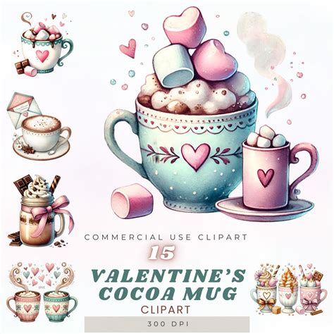 Valentines Hot Cocoa Mug Clipart Cute Coffee Mug Clipart Chocolate