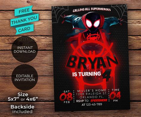 Spiderverse Birthday Invitation Spiderman Editable Template Miles