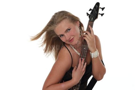 La Mujer Con La Guitarra Aislada En Blanco Foto De Archivo Imagen De